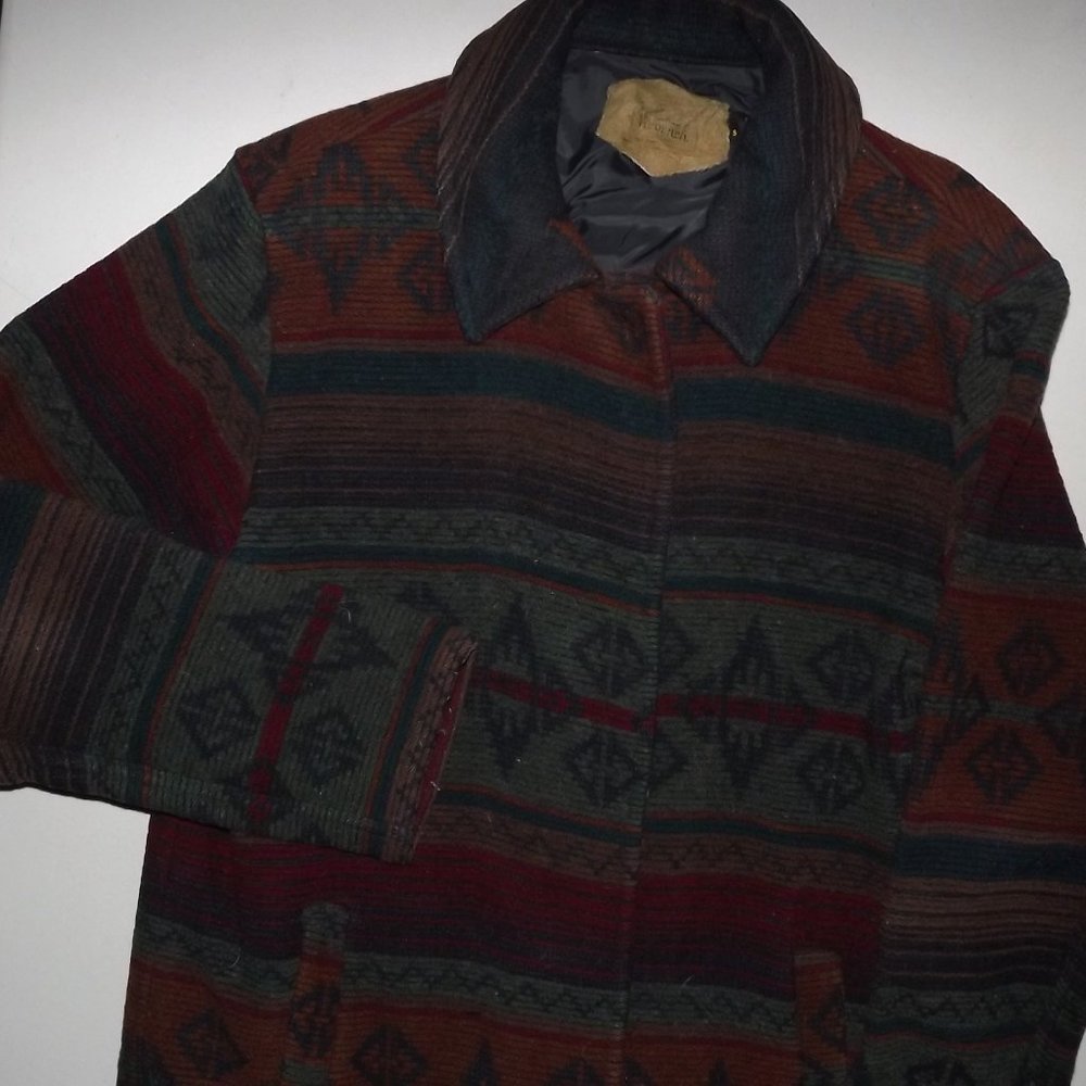 WOOLRICH SOUTHWESTERN MADE IN USA WOOL LONG COAT Women's SMALL O837